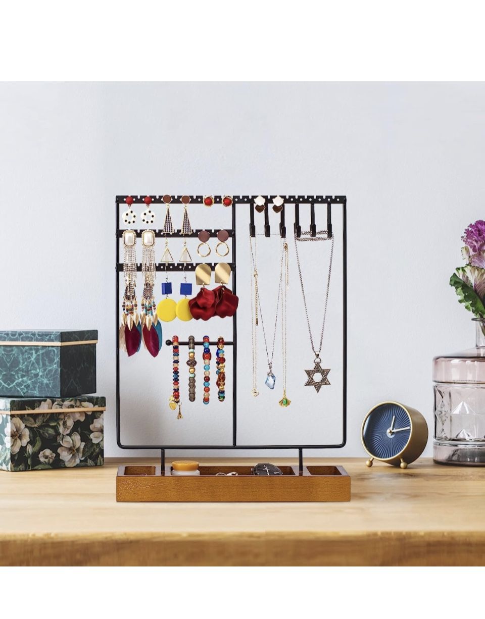 Necklace Holder Stand Bracelet Earring Holder Jewelry Organizer Holder for Earring Necklace Bracelets Watches and Rings, Black Earring Display Stand