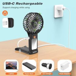 Portable Handheld Fan Desk Fan, Powerful, 4 Adjustable Speed, USB Recharging Battery, with Makeup Mirror 