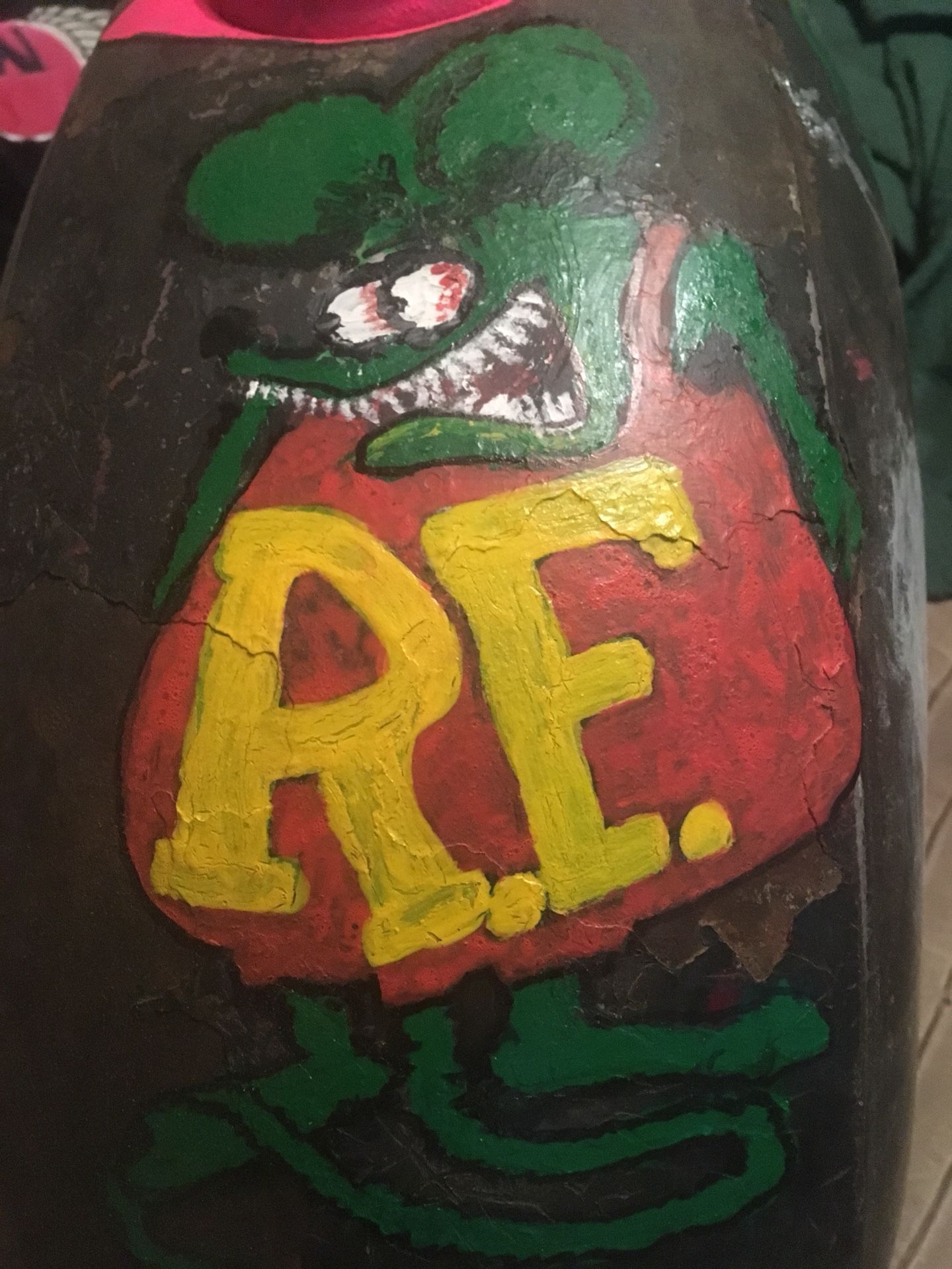Photo Cool old vintage motorcycle gas tank . Hand painted awesome for a rat rod bike or hang in your mancave