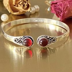 Natural Garnet 925 Sterling Silver Overlay Handcrafted Adjustable Bangle