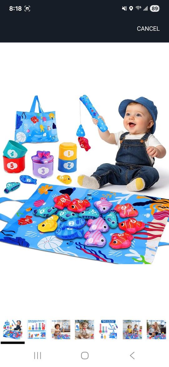 Montessori Toys for 1 Year Old - Cloth Fishing Game Baby Toys 6-12 12-18 Months with Stacking Cups - Sorting Learning Toddler Toy Age 1-2