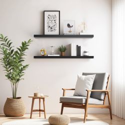 KARI Floating Shelves Set of 2, 31.5 x 9.2 in, Black Wall Shelves with Hidden Brackets for Living Room Bathroom Bedroom