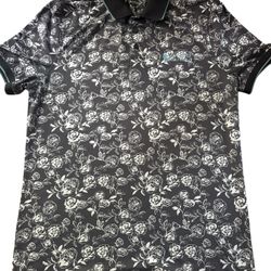 G/FORE Wailea Golf Club Polo Shirt Mens Gray Black Tiff Blue Floral size M