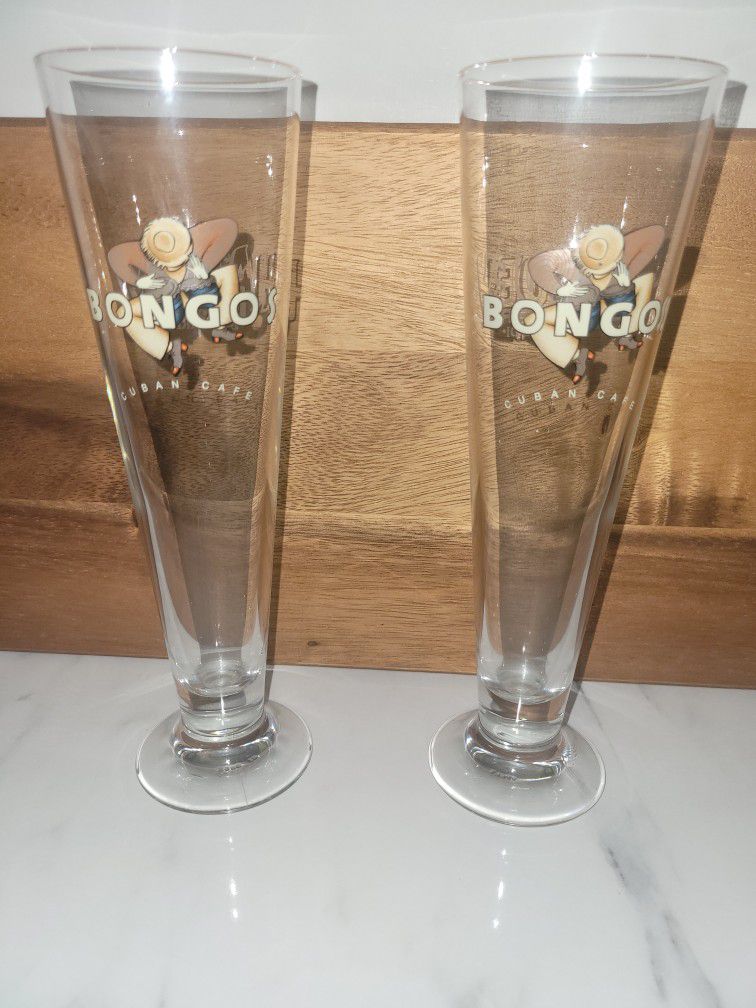 Set Of 2 Crystal Beer Glasses. Orlando, Bongos Cuban Cafe Restaurant Grand Opening
