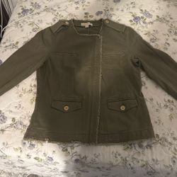 Navy Green Beautiful Women’s Authentic Michael Kors Jacket Size Large With Gold Detailing 