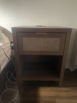 Set of 2 Walnut Nightstands w/ Charging Ports + 2 Lamps