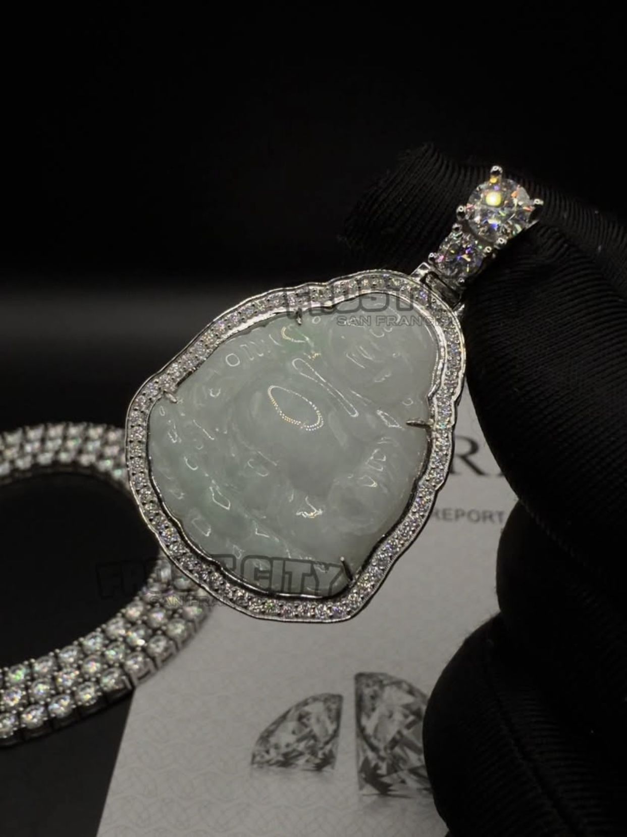 VVS1 Moissanite & .925 Sterling Silver — Custom Iced Out Jade Buddha Pendant