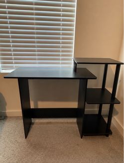 Kids Black Computer Desk with Side Shelves