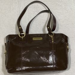 Authentic Coach Patent Leather Brown Shoulder Bag Purse