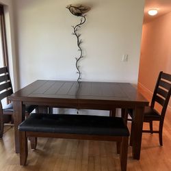 BEAUTIFUL LAKE TAHOE SOLID WOOD TABLE,  CHAIRS , BENCHES AND EXTENSION 