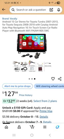 PLEASE READ DESCRIPTION Android 15 Car Stereo for Tovota Tundra 2007-2013 for Tovota Sequoia 2008-2018 with Carplay Androic Auto Map Naviaation 10.1in