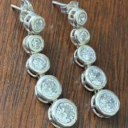 925 Sterling Bezel Set Drop Earrings 