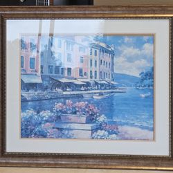 Framed art print titled "Reflections Of Portofino" by artist John Zaccheo