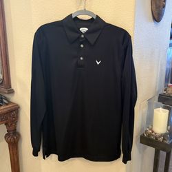 Callaway Men Black Golf Long Sleeve Polo Top Size Small