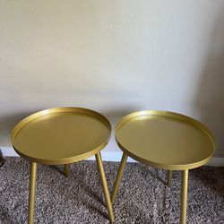 Round Side Table Living Room, Metal End Table For Bedroom Balcony And Office, Outdoor Side Table Indoor Accent Coffee Table Gold 