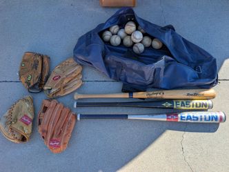 Baseball gloves and bats (( sold as a bundle)