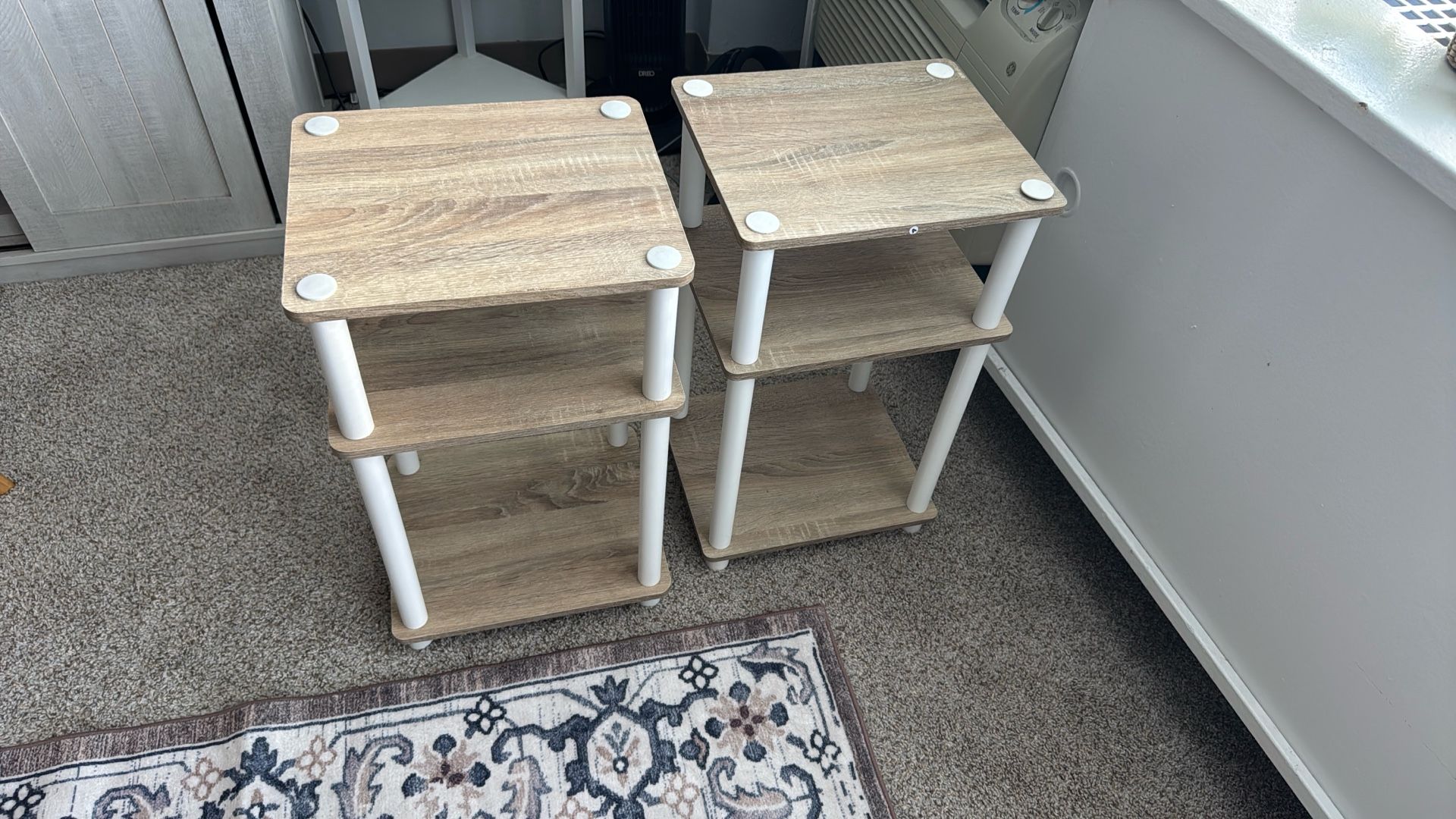 Set of 2 – 3-Tier Wood & White Side Tables / Shelves
