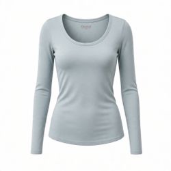 Women's Light Blue Long Sleeve Scoop Neck Top