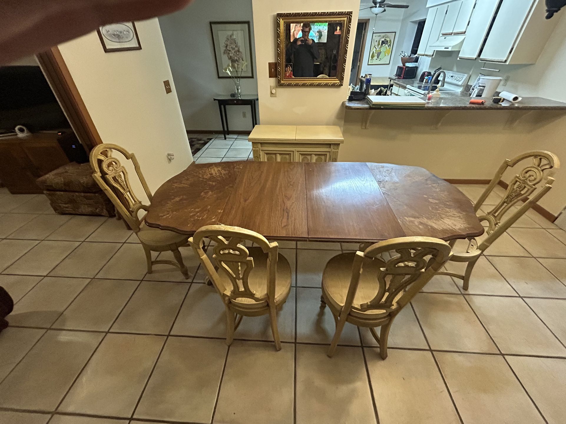 Rare Vintage Thomasville Table With Leaves & Fold Out Buffet Serving Table