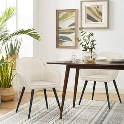 Faux Leather Accent Chair Arm Chairs Living Room Chairs Leisures Chair Upholstered Chair with Metal Legs Set of 2 for Home Kitchen Office Bi