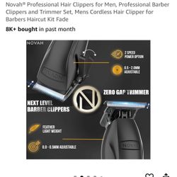 Novah® Professional Hair Clippers for Men, Professional Barber Clippers and Trimmer Set, Mens Cordless Hair Clipper for Barbers Haircut Kit Fade