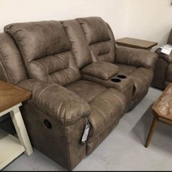 Fossil Colored Stoneland Fabric Reclining Sofa And Loveseat🎈 2 Piece Living Room Set🤩 New Brand ☑️ On Display🏠