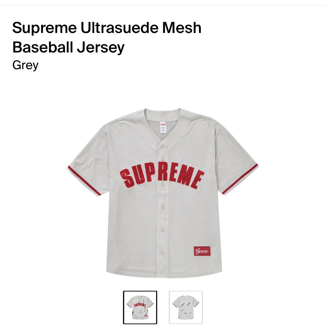 Grey Supreme Ultrasuede Mesh Baseball Jersey