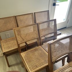 MCM solid wood cane dining chairs set of 6
