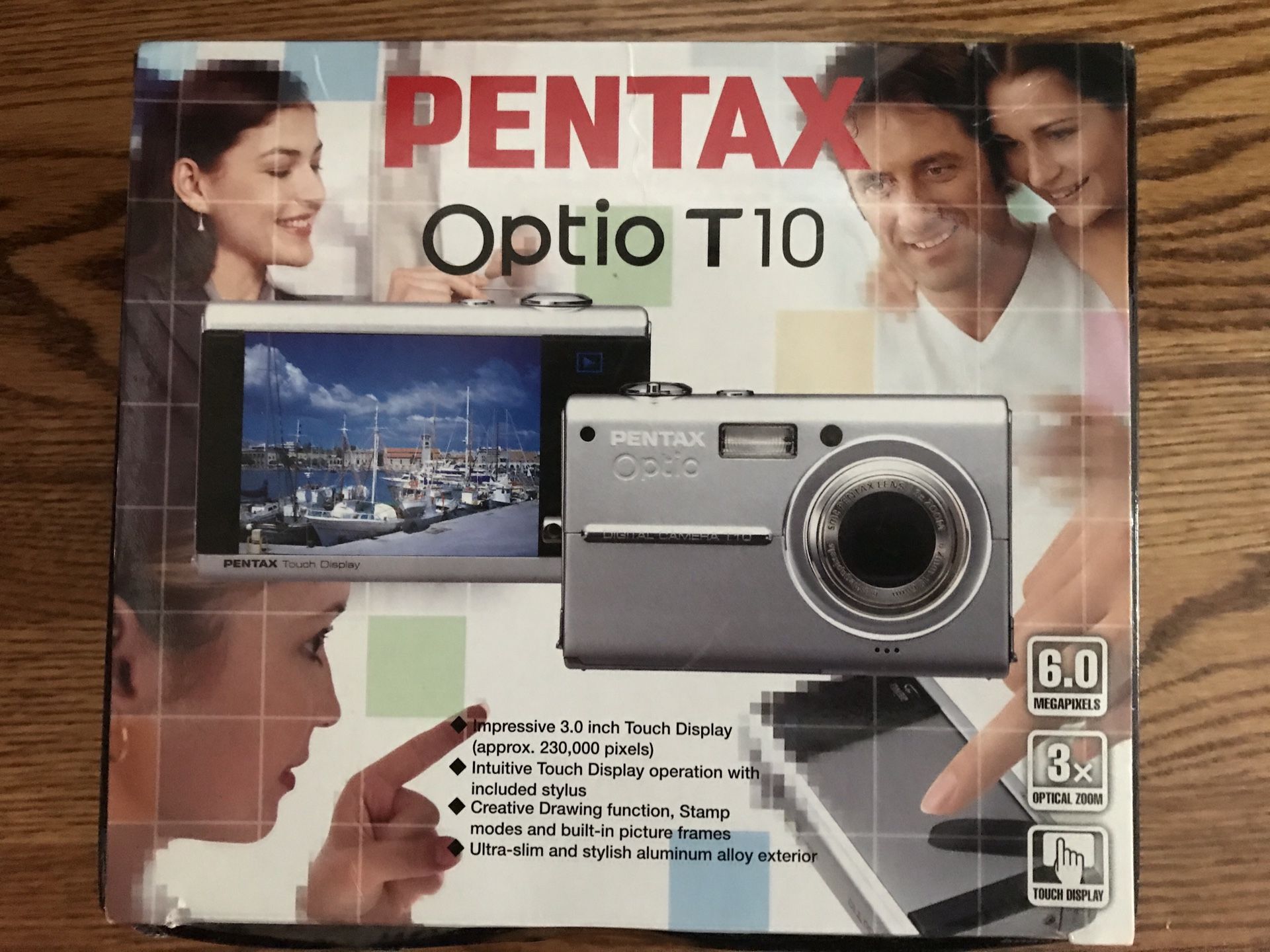 Pentax Optio T10 Digital Camera , 6.0 mega pixels, 3.0 optical zoom, touch display, digital, like new box, instruction manual and strap only, camera