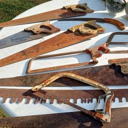 Antique H. Disston And Sons Stamped Vintage Wooden Hand Saws and Other Various Types Of Hands Saws. All In Good Condition  In General. 