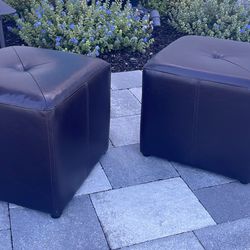 Small Leather Like Ottomans