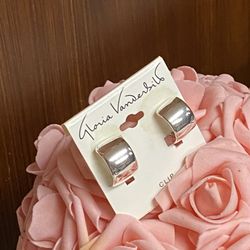 Gloria Vanderbilt silver tone clip on Finish Wide Hoop Earrings