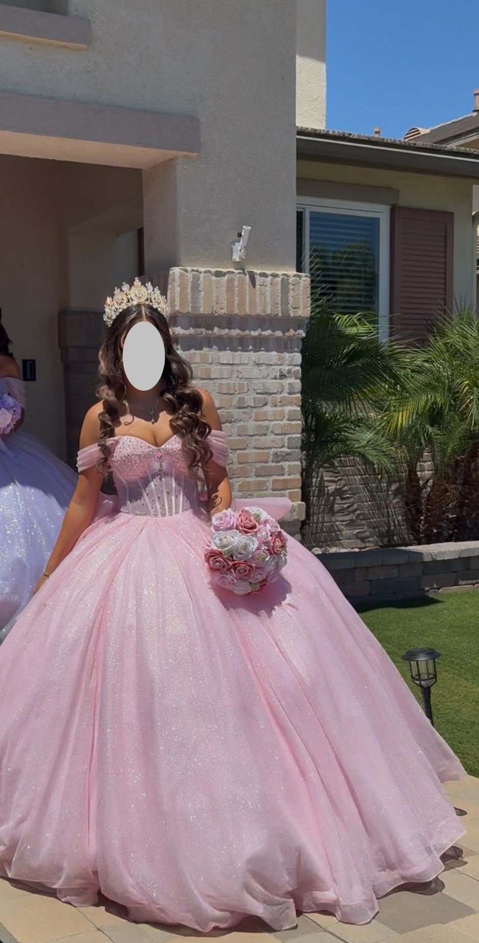 Quinceañera dress, underskirt,crown and bouquet