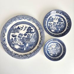 Churchill Blue Willow Plate & Bowls