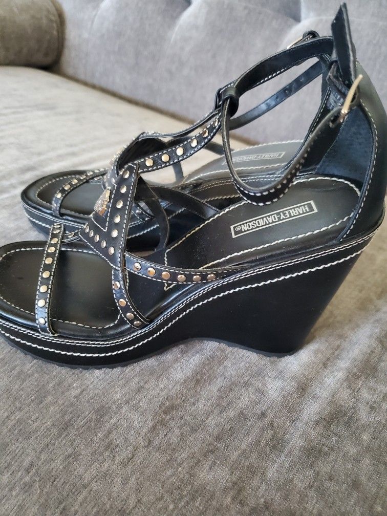 Harley Davidson Black Wedges