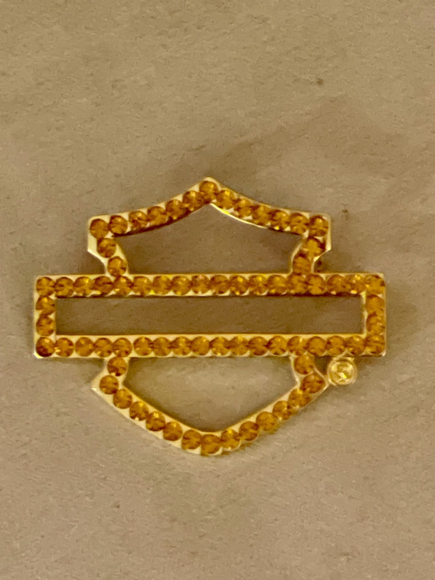 *VINTAGE* Harley Davidson Gold Rhinestone Open Logo Gold Plated Brooch🔥HOT🔥NEW