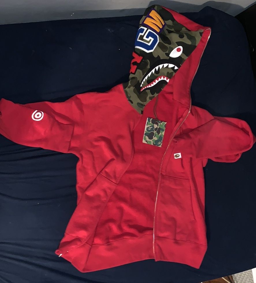 BAPE Shark Hoodie Adult Small Red Camo 100% Authentic