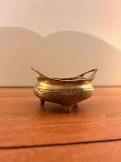 Vintage Chinese Engraved Brass Footed Bowl-Decorative Incense Burner