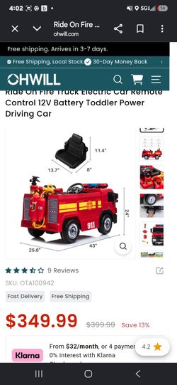 Kids ride on fire truck! Red