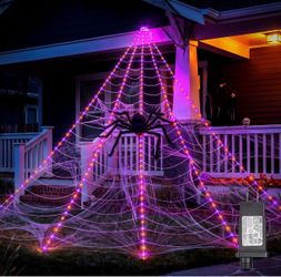 Brightown Halloween Decorations Outdoor, 255-LED Giant Spider Web Lights 16.4 ft Giant Spider Web Lights Set with Spider for Yard Haunted House Hallow