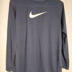 Nike Unisex Boys Shirt Large Blue Dry Fit Swoosh Long Sleeve Stretch Activewear