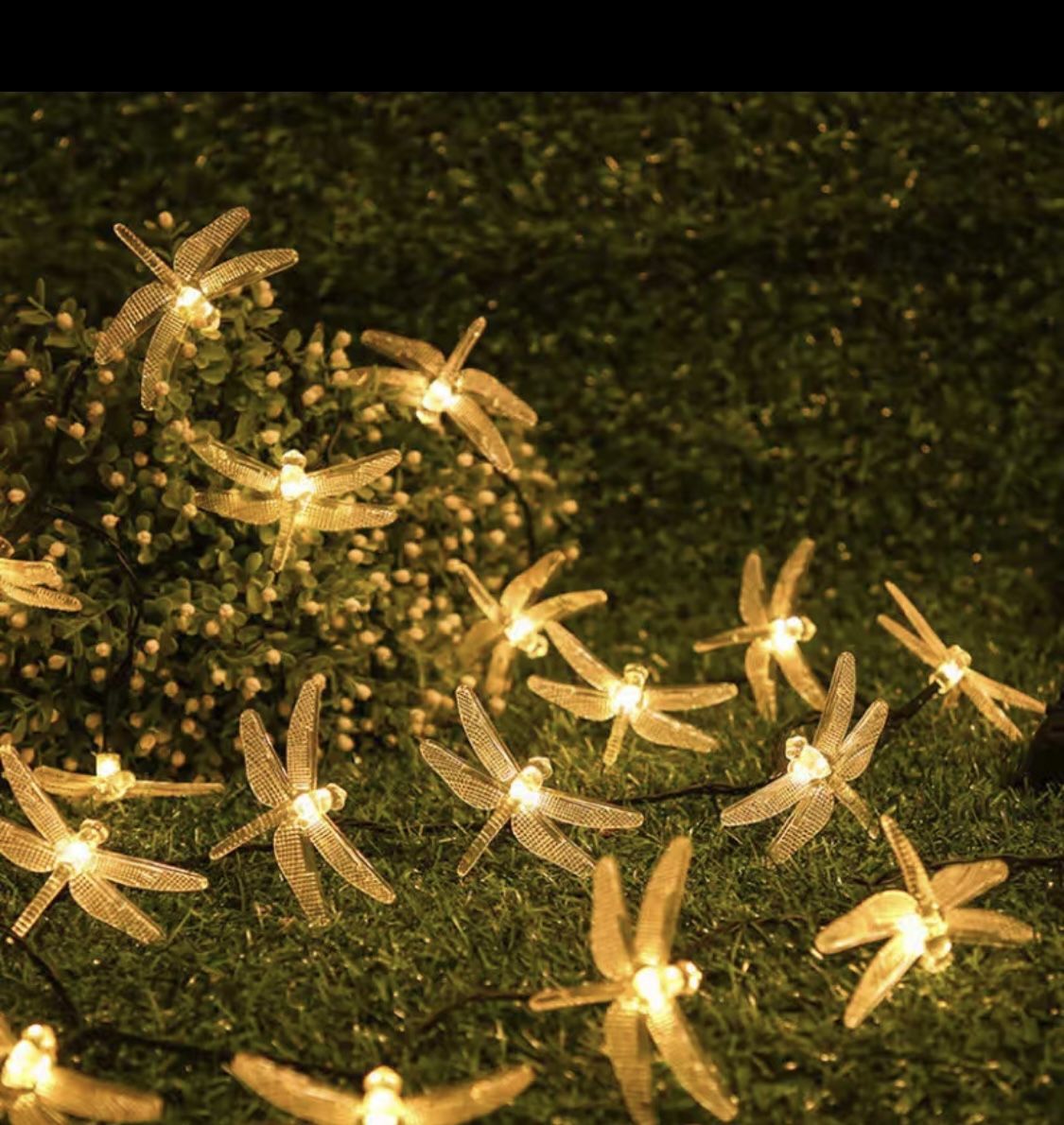 1pc LED Solar Plastic Rigid Dragonfly Shape String Lights, Outdoor Garden Decorative Lights, 4.9ft/1.5m 10 Lights