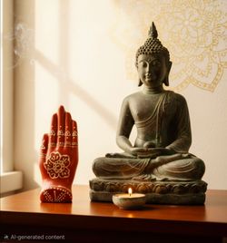 hand-shaped decorative sculpture decorated with traditional Indian Mehndi. Henna
