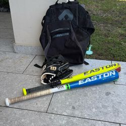 Baseball Bat, Glove, Bag