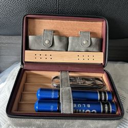 Portable Gray Cigar Case Cedar Wood Travel Humidor Box 4 Cigars