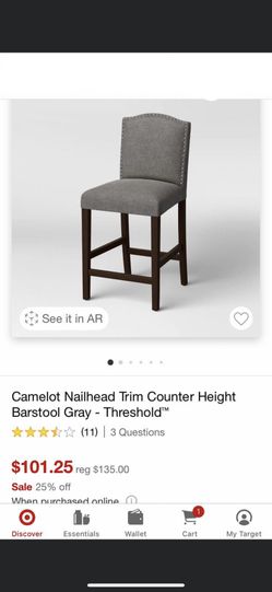 (1 piece) Camelot nailhead trim counter height barstool gray-Threshold                          