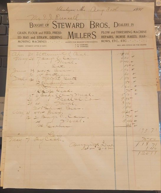 1898 Skowhegen Maine Re: Receipt for Feed & Plow Dealers