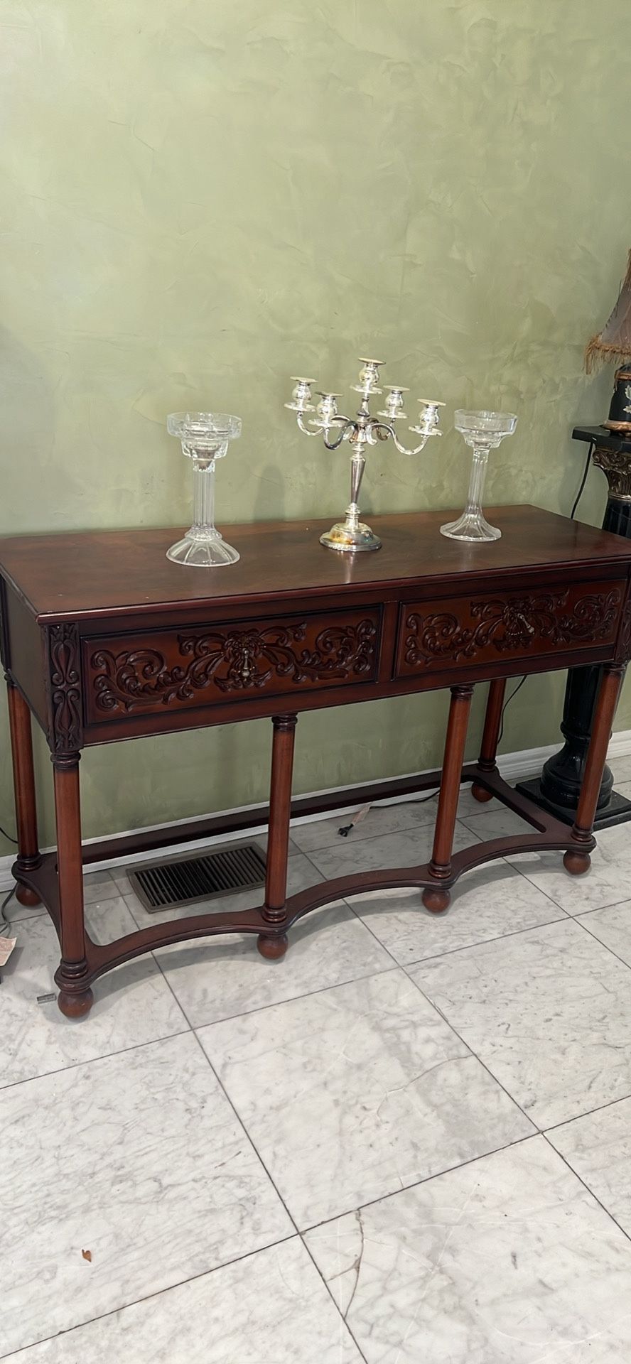 Console Table Natural Wood Two Drawer Antique
