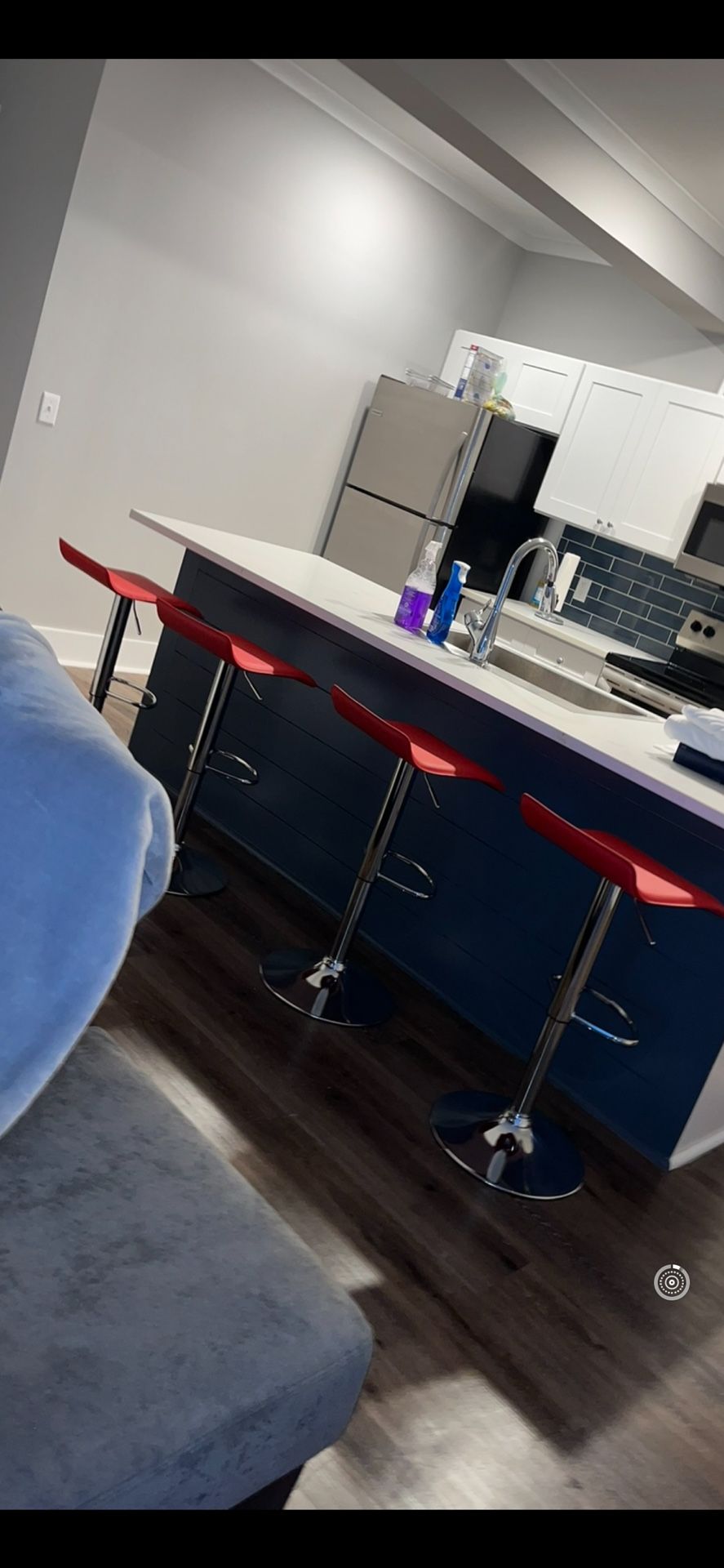 4 Red Bar Stools Square Shape 