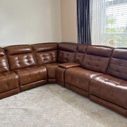 Brown Leather Sectional Recliner Couch Large L Shaped Sofa
